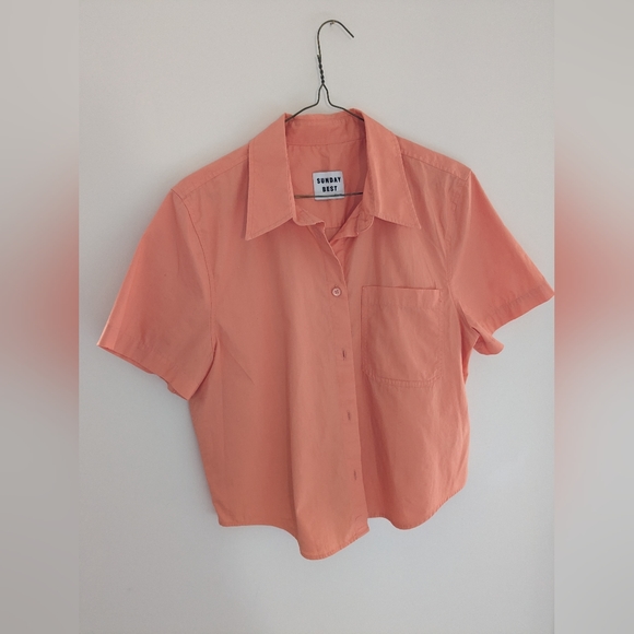 Aritzia Sunday Best Eliza Boxy Cropped Button Down Shirt Orange Size M - Picture 2 of 5